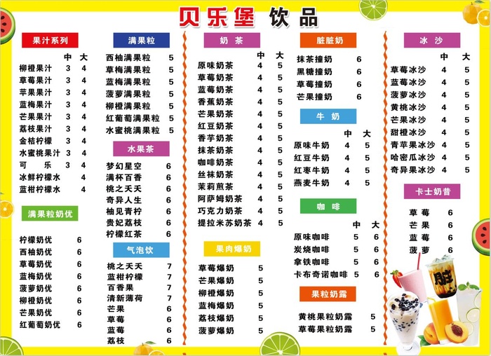 汉堡奶茶店饮品点餐单灯箱片psd模版下载