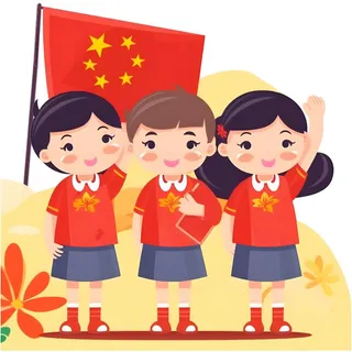 拿着旗帜的学生们免抠