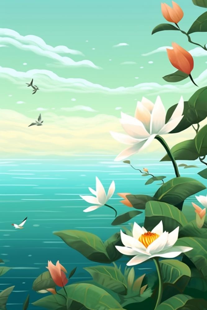 创意简约绿色清新国风莲花背景