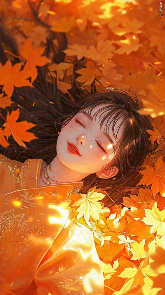 秋天秋季落叶美人，阳光落日秋叶，立秋秋分(816x1456)