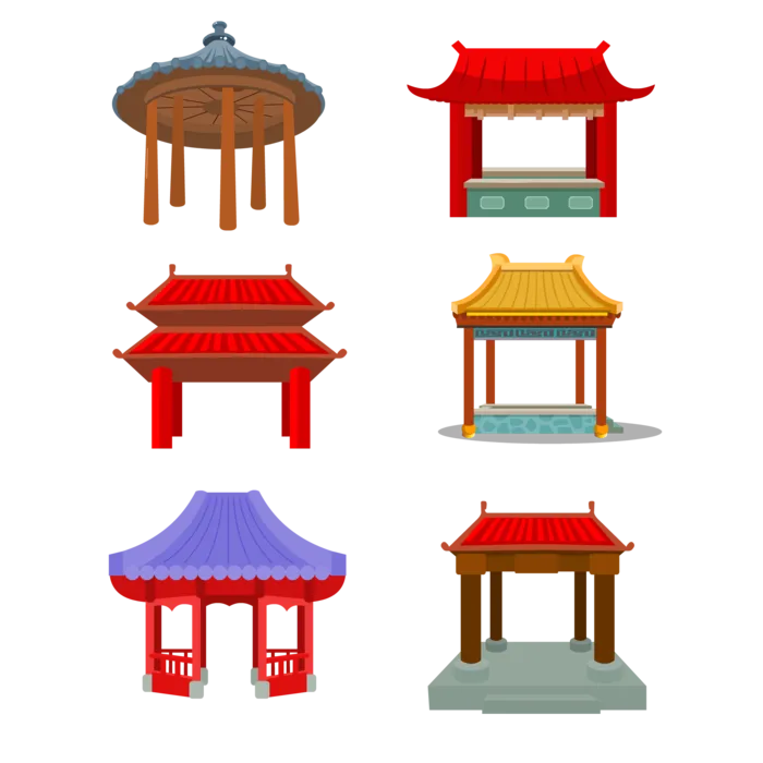 卡通古代亭子矢量