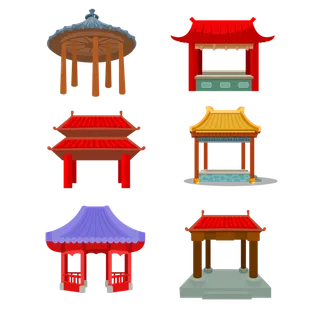 卡通古代亭子矢量