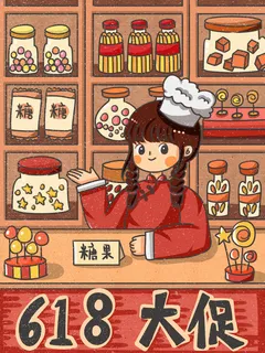 618年中狂欢促销插画海报