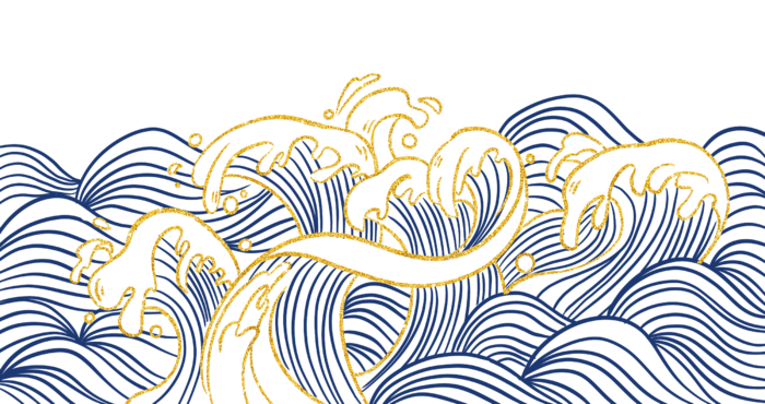 中国风鎏金浪花波浪背景免抠