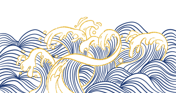 中国风鎏金浪花波浪背景免抠