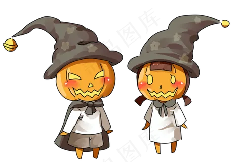 万圣节节日卡通人物情侣素材南瓜头人物