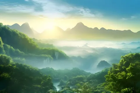 山脉树林光照意境背景 山脉树林光照意境背景