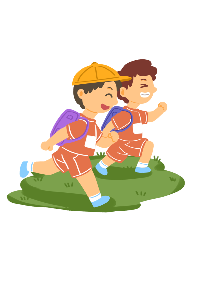 卡通手牵手奔跑上学学生孩子_元素