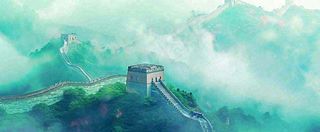 高山白云中国风长城庄严风景