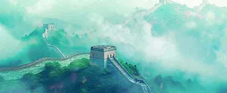 高山白云中国风长城庄严风景