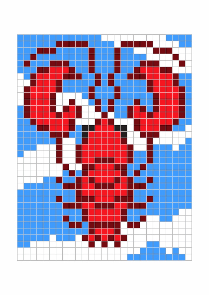 马赛克格子拼凑抽象龙虾海鲜