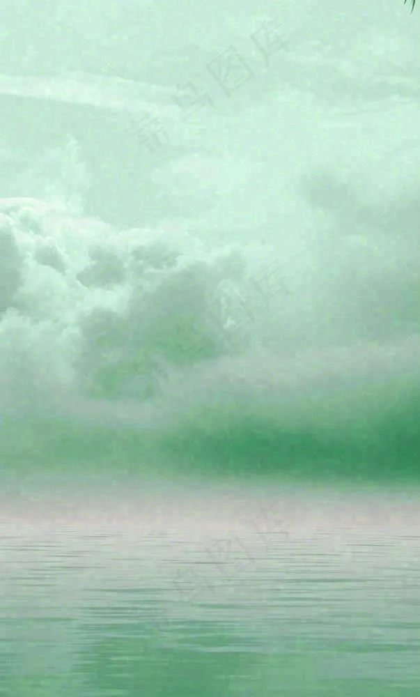 中国风绿色唯美已经云海河湖竹子，水面倒影(659x1092)