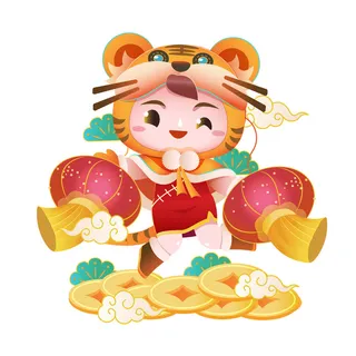 手绘2022虎年新年春节卡通老虎形象IP插画元素AI设计素材图案