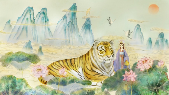 虎年中国风萌虎插画psd模版下载