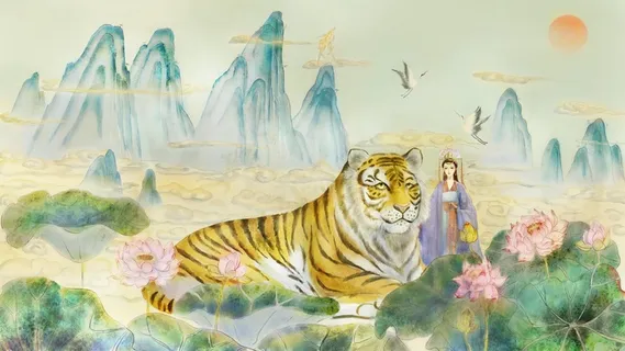 虎年中国风萌虎插画