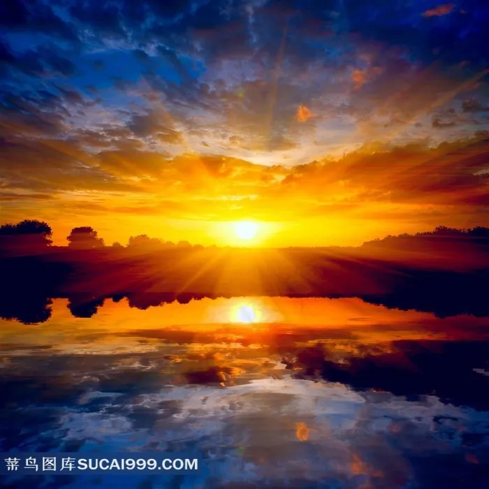 夕阳海面倒影美景风景图片