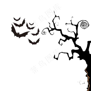万圣节节日元素蝙蝠枯树
