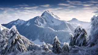 冬季山顶山谷树枝上铺满了白雪雪景摄影图