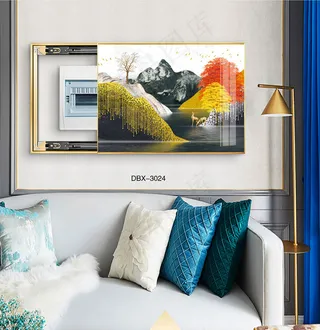 大气时尚家居室内装饰场景客厅沙发电表箱壁画背景图轻奢金鹿