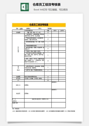 仓库员工绩效考核表