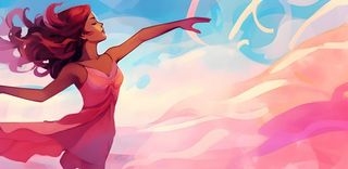 舞蹈跳舞的女孩粉色天空背景