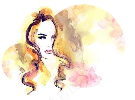 彩色水墨手绘美女高清图片