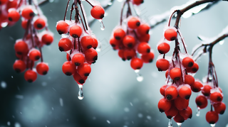 白霜覆盖在红色果实上霜降摄影图