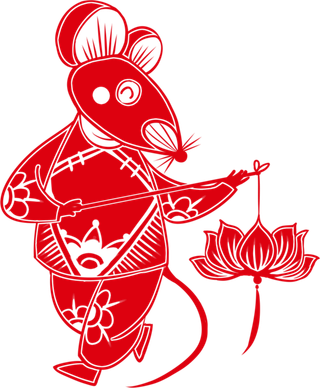 红色喜庆鼠年剪纸窗花新年快乐免扣PNG素材图片 (16)