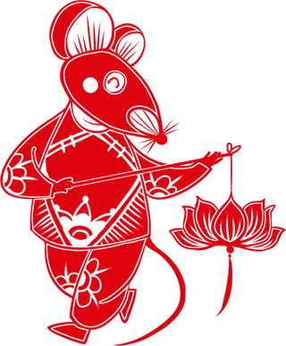 红色喜庆鼠年剪纸窗花新年快乐免扣PNG素材图片 (16)