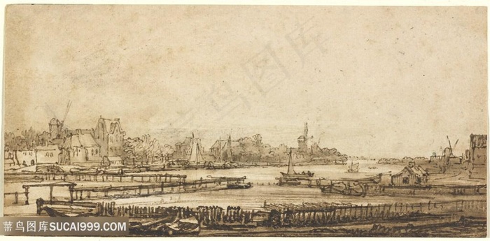 湖畔美景素描装饰画