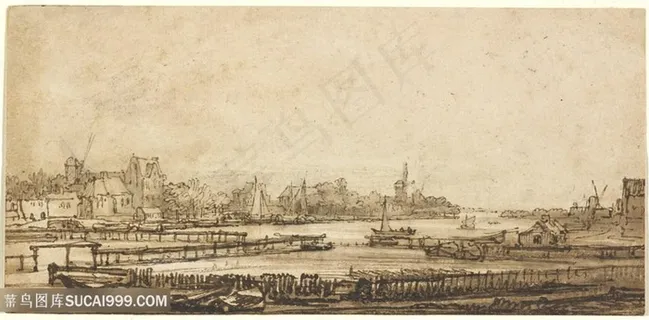 湖畔美景素描装饰画 湖畔美景素描装饰画