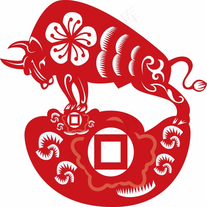 牛剪纸 剪纸风元素ai矢量模版下载