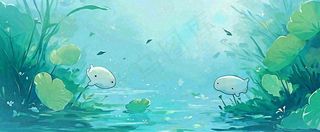 夏天池塘荷花池荷花荷叶河流插画手绘，夏至处暑小暑大暑