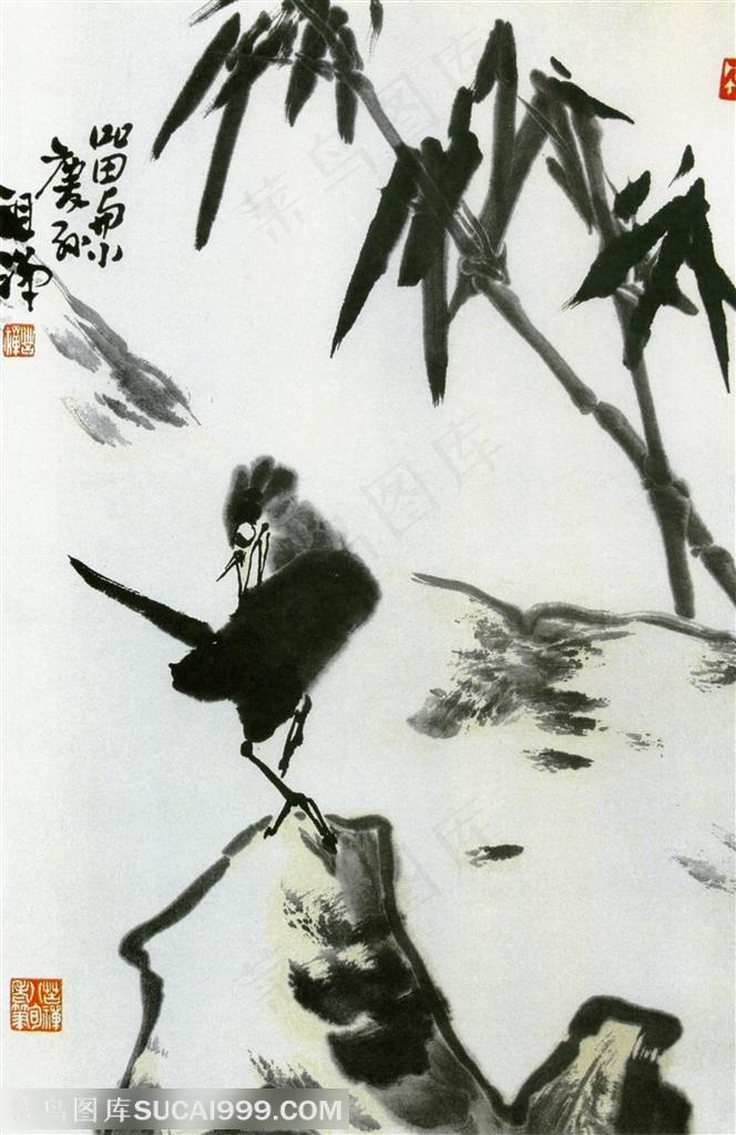 国画名家作品-李苦禅的竹与鸟
