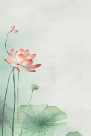 青色国风简约淡雅荷花背景