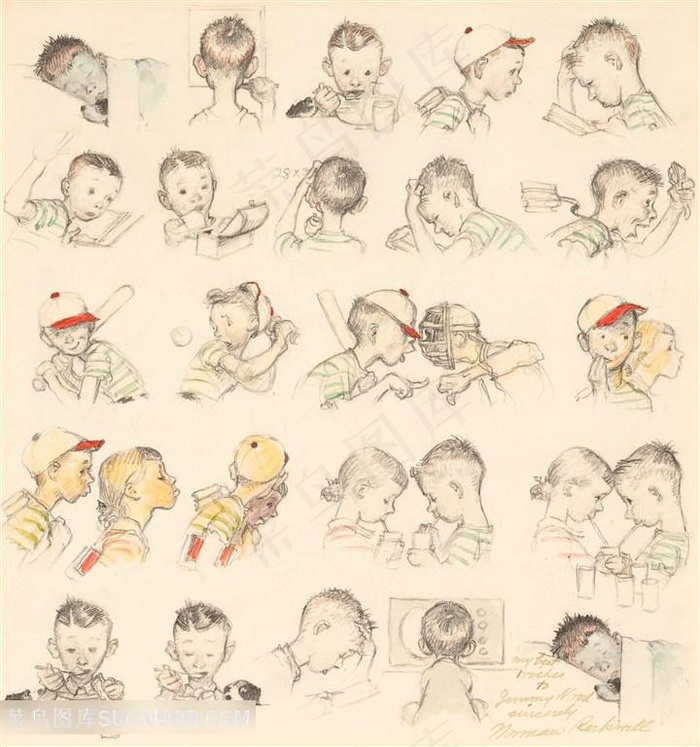 诺曼 · 洛克威尔手绘简约男士头像装饰画