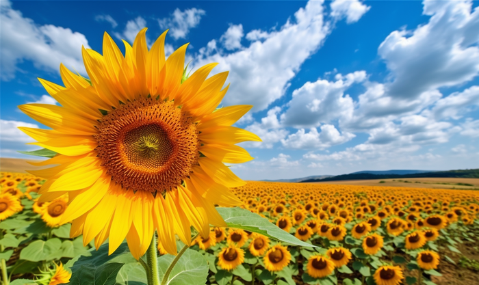 蓝天白云下盛开的向日葵摄影图