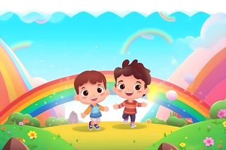 儿童玩耍乐园彩虹草地背景