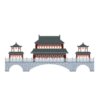 复古中国风国潮古建筑插画手绘高楼古塔AI素材亭子png免抠图