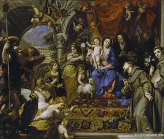 母子聚集人物油画