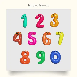 3D立体膨胀卡通生日数字插画元素