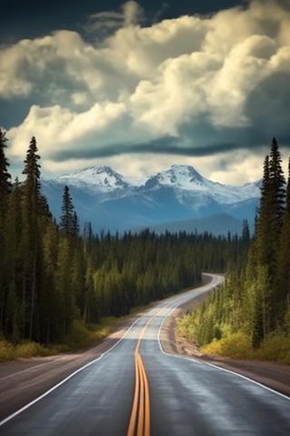 公路雪山森林背景