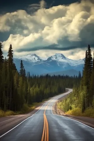 公路雪山森林背景