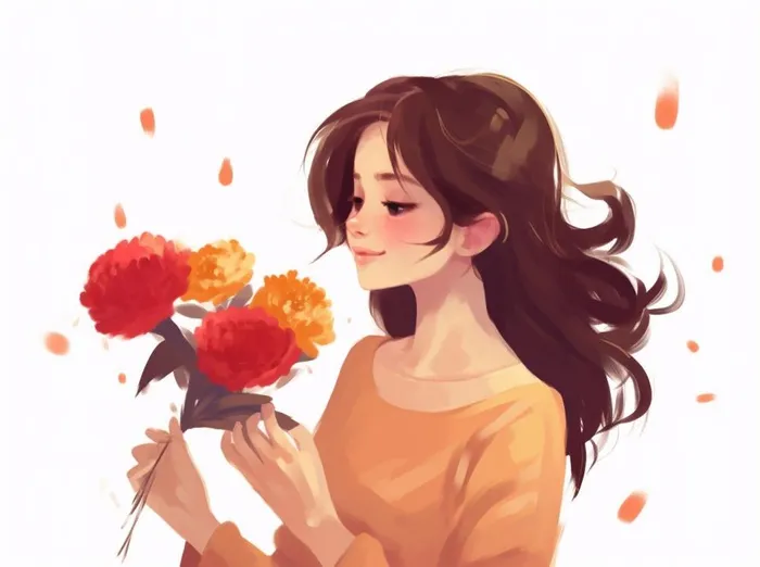 母亲节妈妈拥抱着孩子花海手绘插画素材海报背景(1264x944)