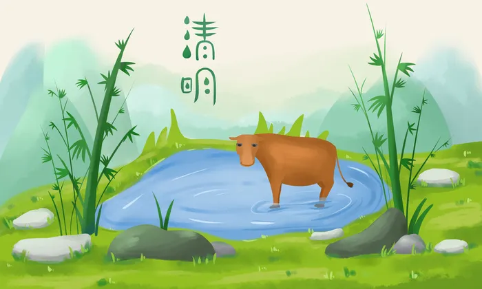 清新风清明节旅游踏青青团春天手绘插画春季海报psd设计素材背景