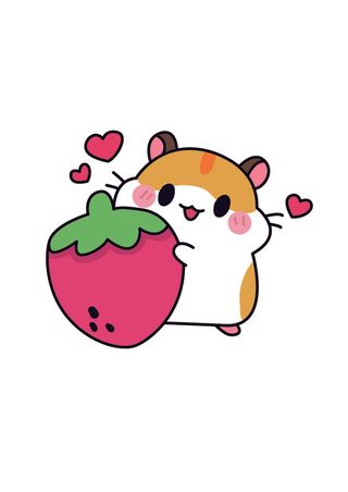 手绘抱草莓的小仓鼠