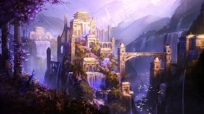 唯美梦幻王国手绘插画图片