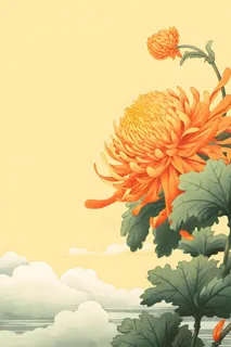 菊花国风山水插画