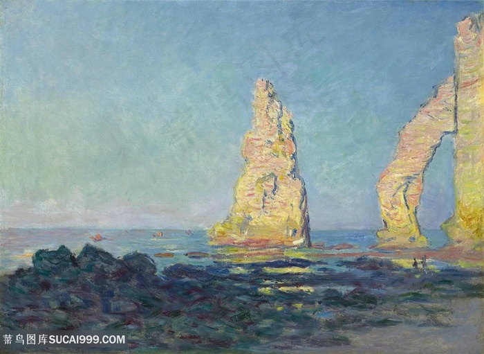 印象派莫奈海边断崖油画图片