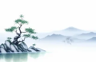中国山水竹子水墨画绿色背景